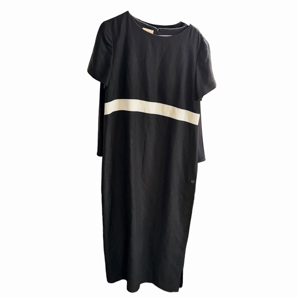 Talbots Black Cream Colorblock Button Side Shift‎ Midi Dress Womens 16